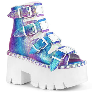 Ashes-70 Purple Iridescent Cut Out Platform Sandals