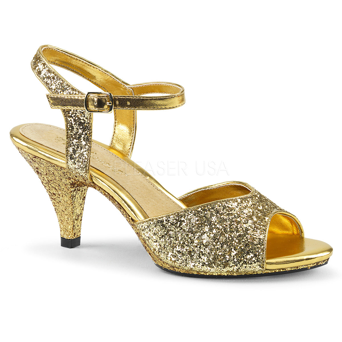 Ankle Strap Glitter Gold Heels