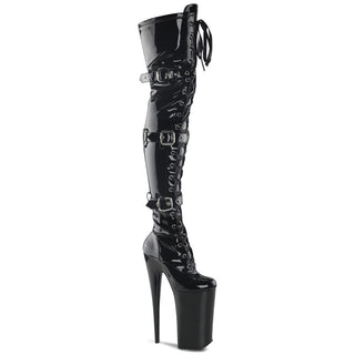 Beyond-3028 Black Patent 10 Inch Heel Thigh High Boots