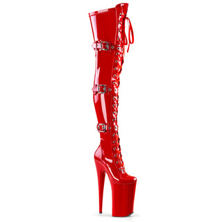 Beyond-3028 Red 10 Inch Heel Thigh High Boots