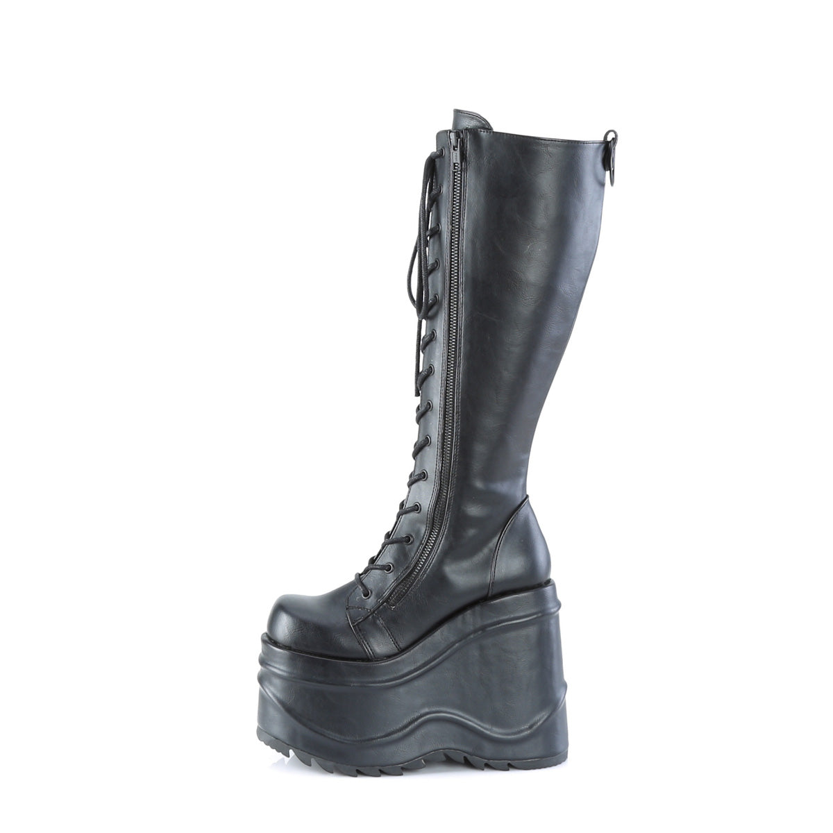 Black PU Knee High Boots - Demonia Wave-200