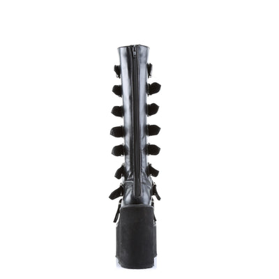 Rear view of demonia swing-815 black pu platform boots
