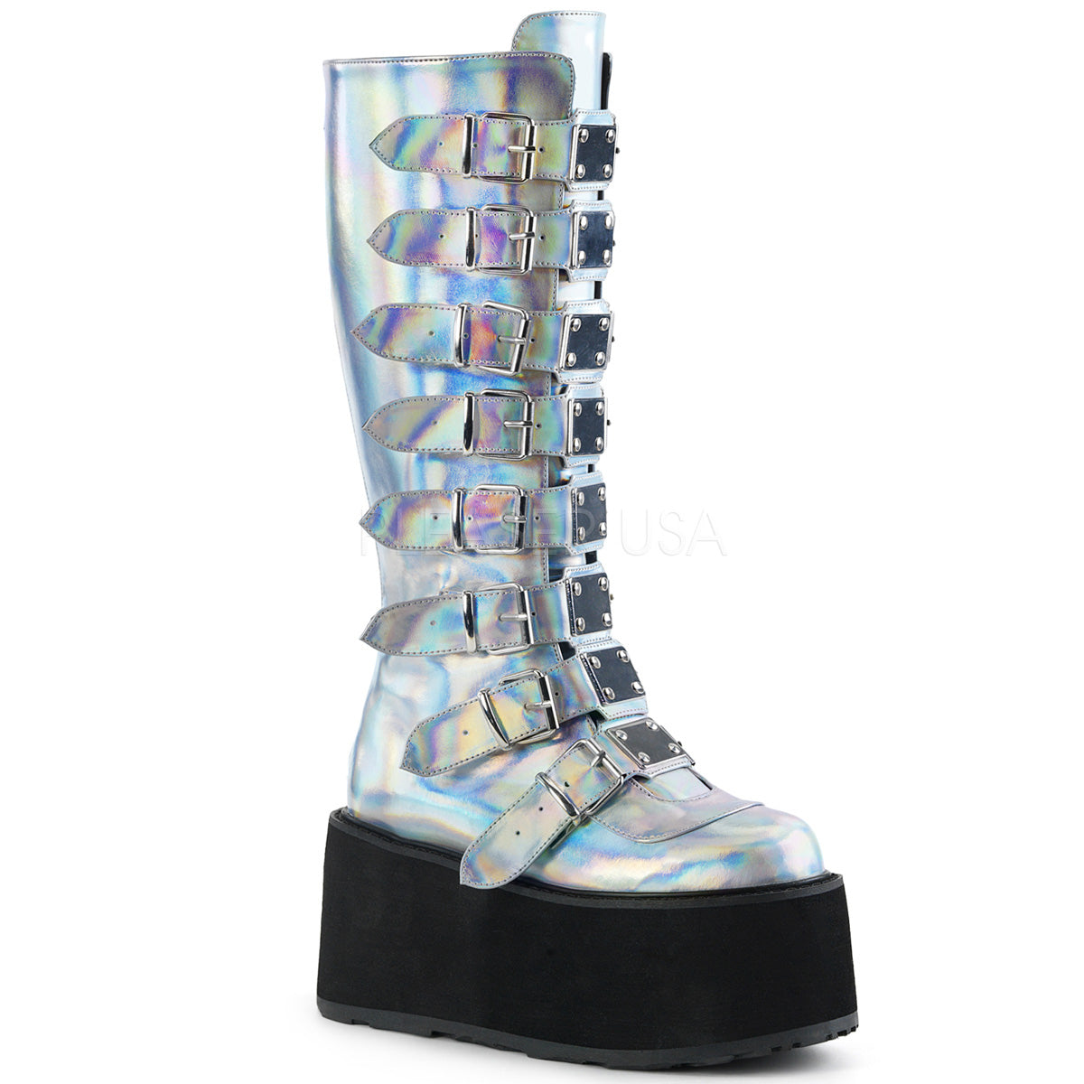 silver hologram rave boots