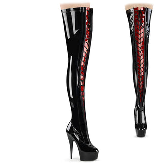 Delight-3027 Two Tone Lace Up Stretch Thigh High Boots