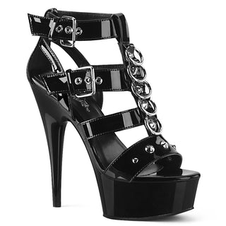 Delight-658 Black Patent Strappy T-Strap Platform Heels