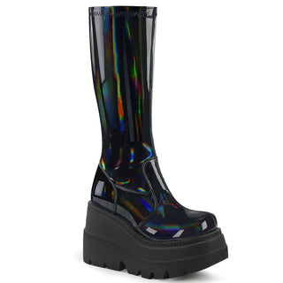 Demonia Shaker-65 black hologram wedge platform boots