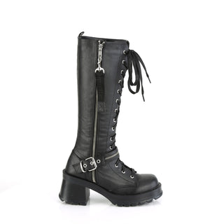 Outer side of Demonia Bratty-206 Knee High boots showing outer zipper with bucjke