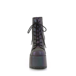 Front view of Demonia CAMEL-203 vegan reflective lace-up boot