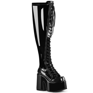 Demonia Camel-300wc black paTENT THIGH HIGH GOTHIC PLATFORM BOOTS