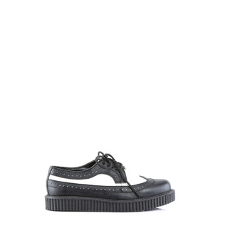 Creeper-608 Black & White Leather Creeper Shoes (Unisex)