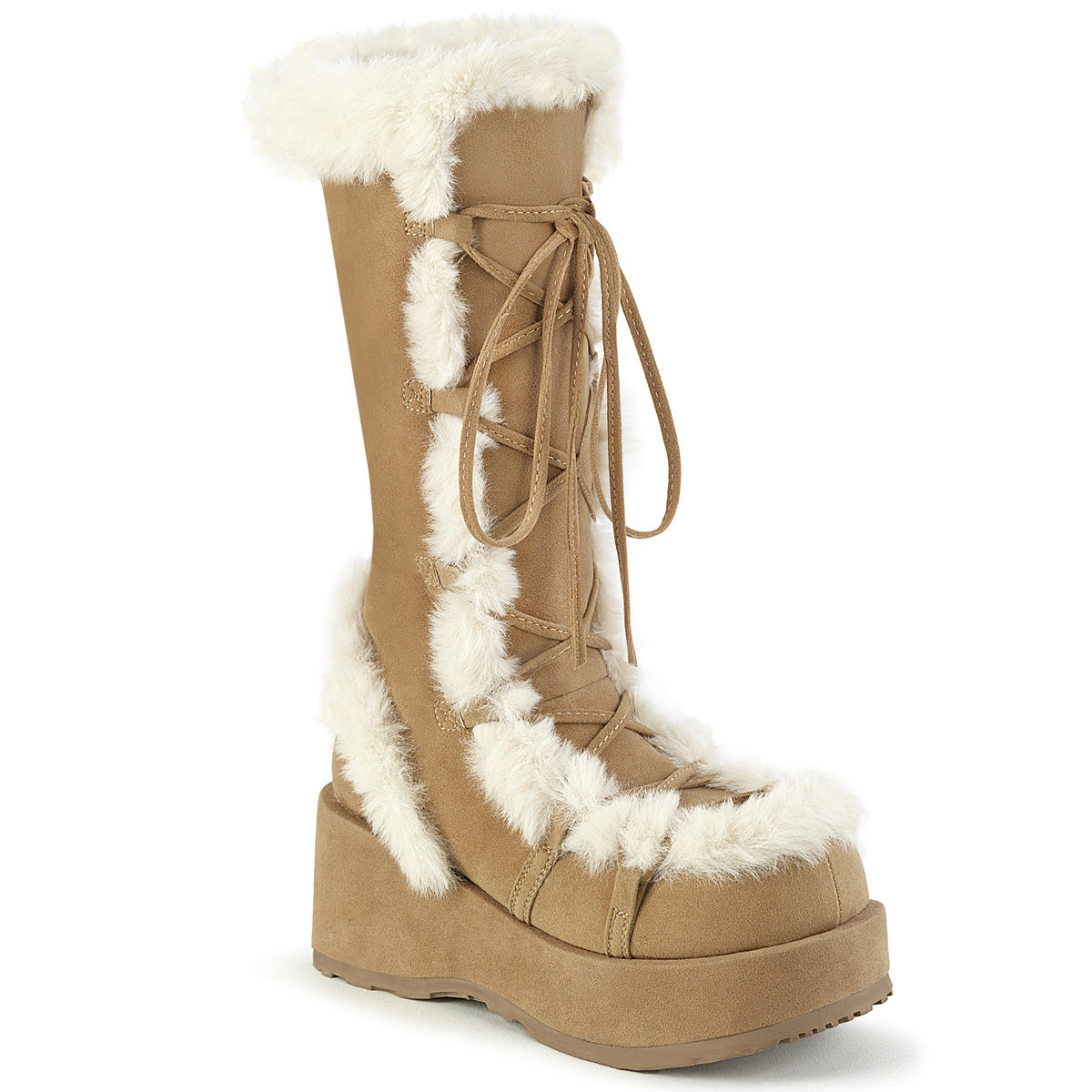 Demonia cubby-311 camel fur platform boots