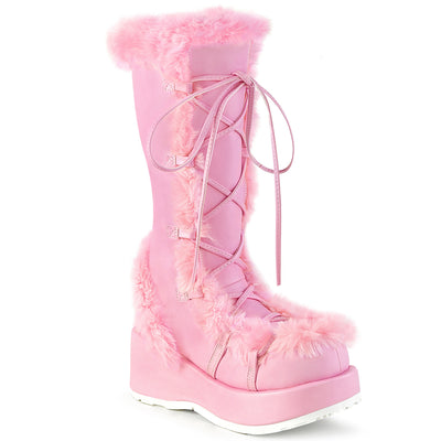 demonia cubby-311 pink furry platform boots