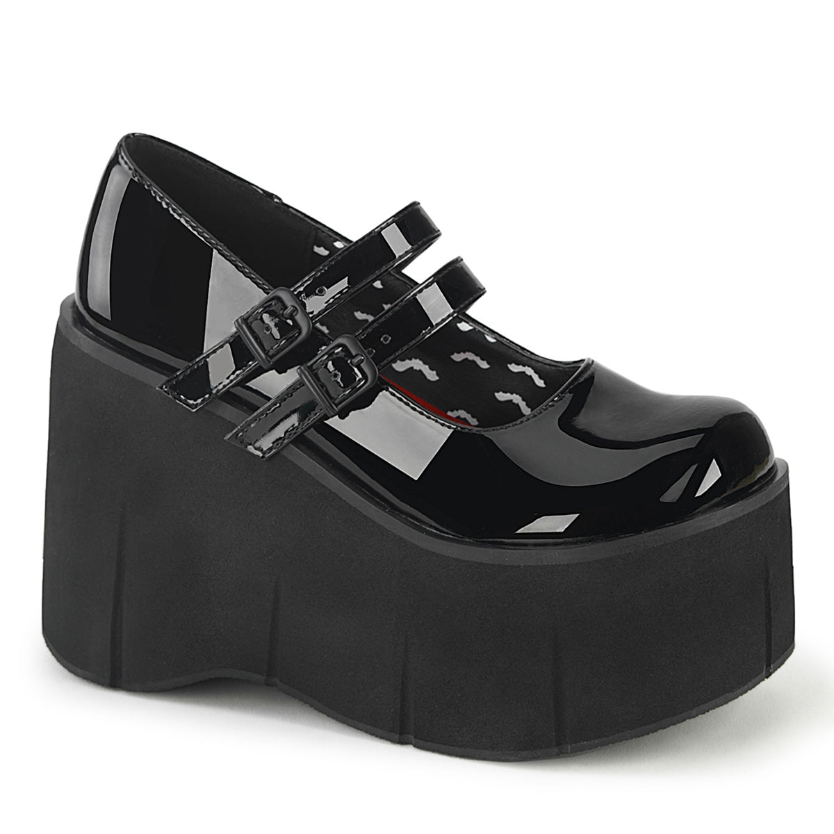 Demonia Kera-08 black patent wedge platform mary jane shoes