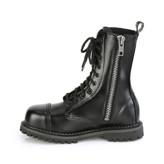 Inner side view of Demonia Riot-10 Real Leather boots showing the side zipper