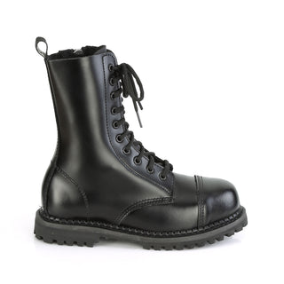 Outer side view of demonia riot-10 leather combat boots