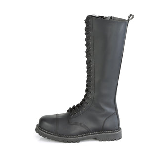 outer side view of demonia riot-20 knee-high combat boots