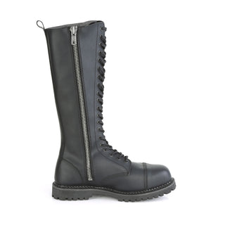inner side view of demonia riot-20 knee-high boots showing zipper