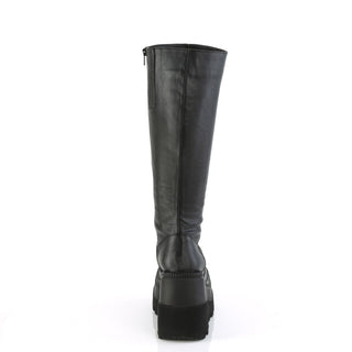 back side view of Demonia Shaker-100WC wide-calf platform boots