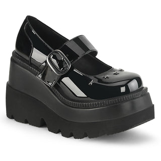 Demonia Shaker-23 Black PA Wedge Platform Mary Jane Shoes