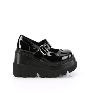 Demonia Shaker-23 Black PA Wedge Platform Mary Jane Shoes