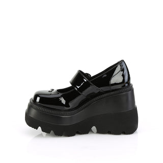 Demonia Shaker-23 Black PA Wedge Platform Mary Jane Shoes