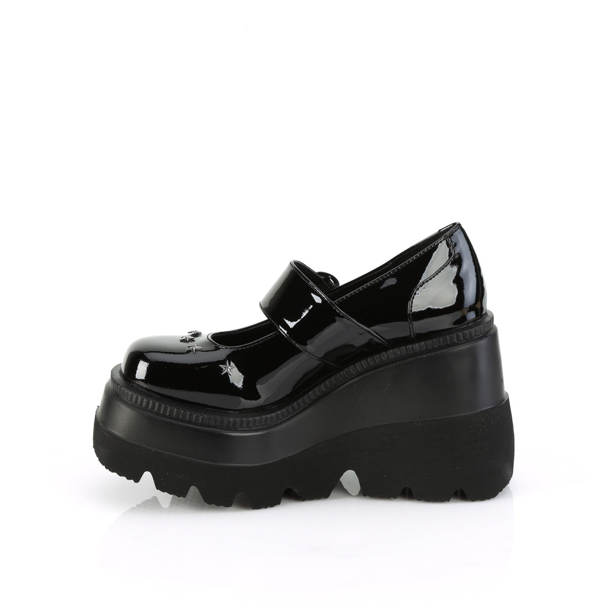 Demonia Shaker-23 Wedge Platform Shiny Mary Jane Shoes