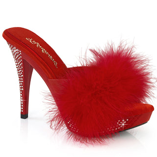 Elegant Marabou Mule Heels Red