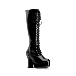 Exotica-2020 Black Patent Platform Lace Up Boots