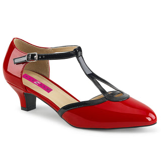 Red & Black T-Strap Low Heels