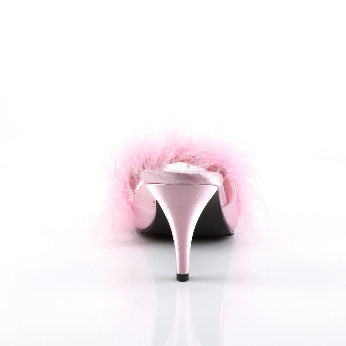 Back view of pink Amour-03 mule heels with kitten heels 
