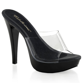 fabulicious cocktail-501 clear upper black platform 5-inch heel dress mules