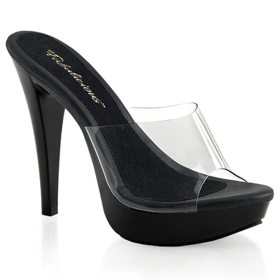 fabulicious cocktail-501 clear upper black platform 5-inch heel dress mules