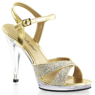 Flair-419G Criss Cross Gold Glitter Heels
