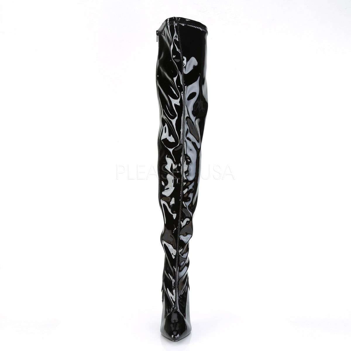 Pleaser Seduce-3000 black patent boots front view