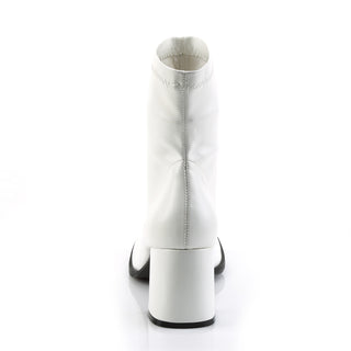 Back view of Funtasma Gogo-150 white matte ankle boot with block heel on white background