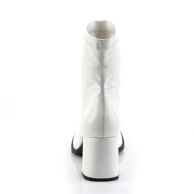 Back view of Funtasma Gogo-150 white matte ankle boot with block heel on white background