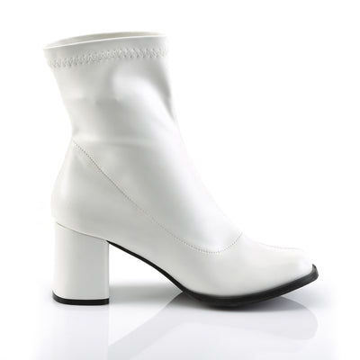 Funtasma Gogo-150 white matte ankle boot with 3-inch block heel, women’s 60s go-go style – inner side view