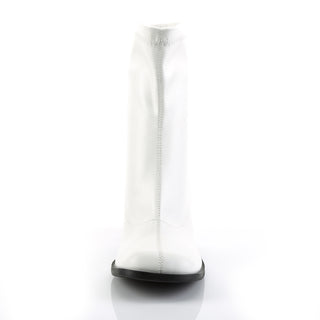 Front view of Funtasma Gogo-150 white matte ankle boot with block heel on white background