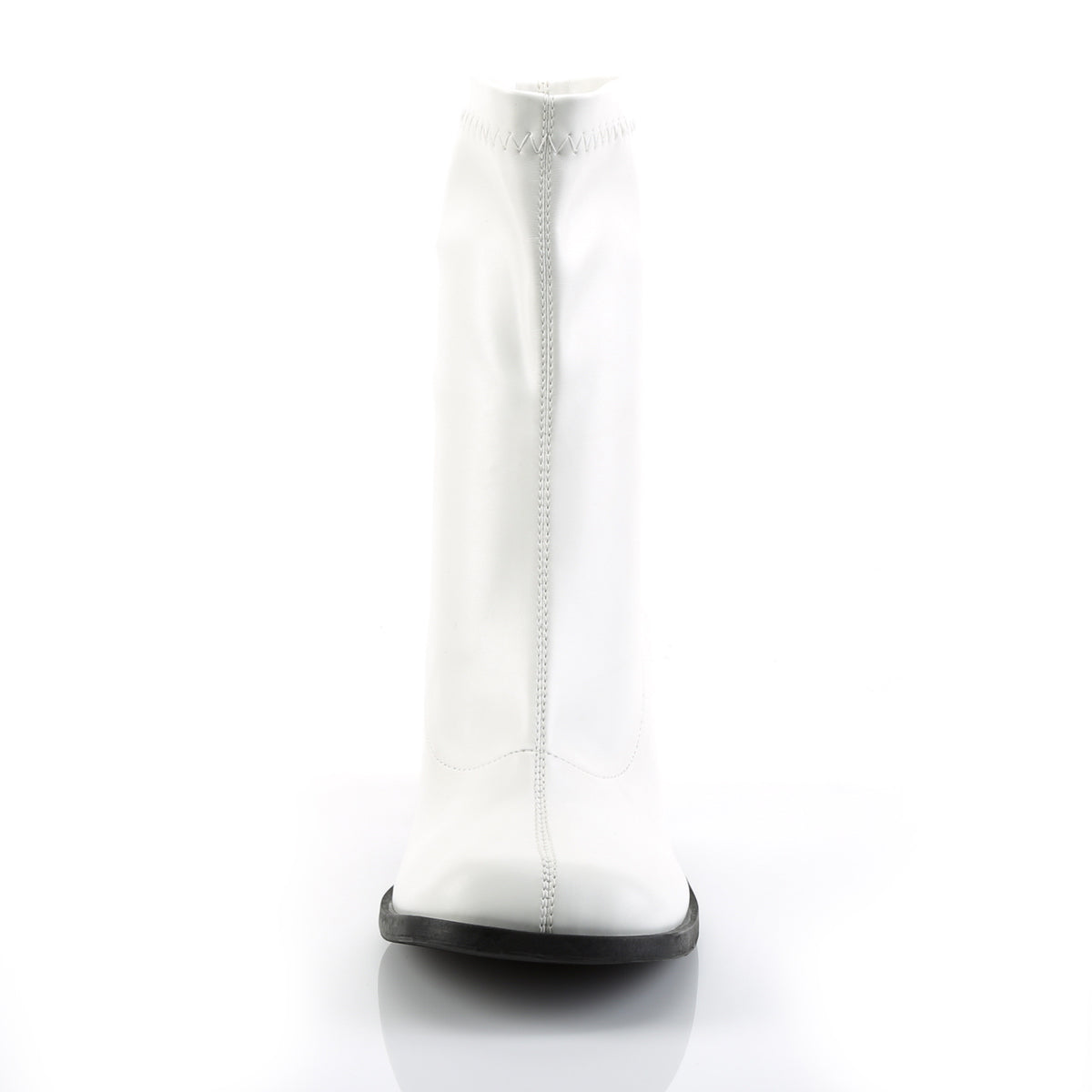 Front view of Funtasma Gogo-150 white matte ankle boot with block heel on white background