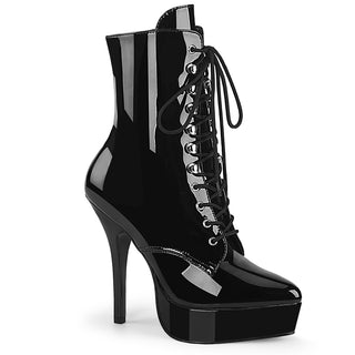 Indulge-1020 Black Patent Lace-Up Stiletto Boots