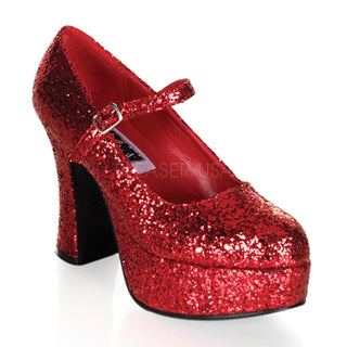 Mary Jane Red Glitter Platform Pumps