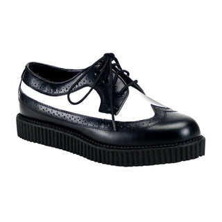 Creeper-608 Black & White Leather Creeper Shoes (Unisex)