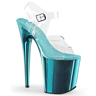 Pleaser Flamingo-808 Turqoise chrome platform heels