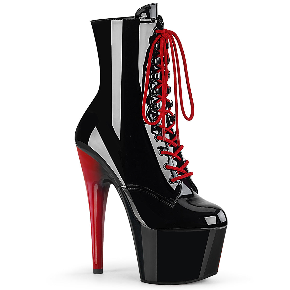 Pleaser Adore-1020 black upper red heel pole boots