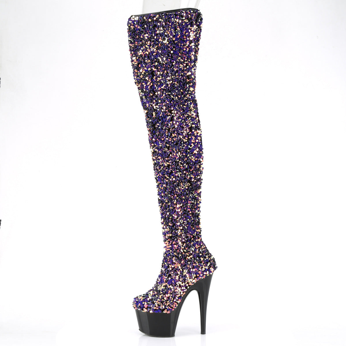 Purple Multi Sequins Thigh High Boots (Pleaser Adore-3020)
