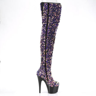 Purple Multi Sequins Thigh High Boots (Pleaser Adore-3020)