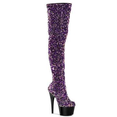 Purple Multi Sequins Thigh High Boots (Pleaser Adore-3020)