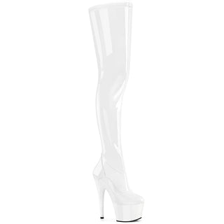 Stretch Crotch Platform Thigh High Boots White