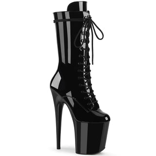 Pleaser Flamingo-1050 black patent mid-calf pole boots
