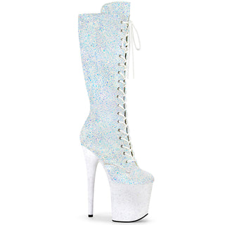 Pleaser Flamingo-2020MG Sexy Pole Dancer White Glitter Platform Boots